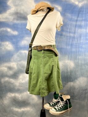 Reference green corduroy trumpet flare cottagecore Y2K midi skirt L